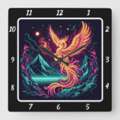 Horloge Carrée Brûler du Phoenix au-dessus des sommets enneigés (Recto)