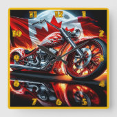 Horloge Carrée Brumes de moto avec flammes (Recto)
