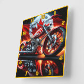 Horloge Carrée Brumes de moto avec flammes (Angle)