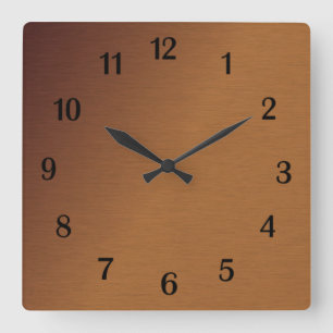 Horloge Carrée Brushed Copper Look 2 Black Numbers