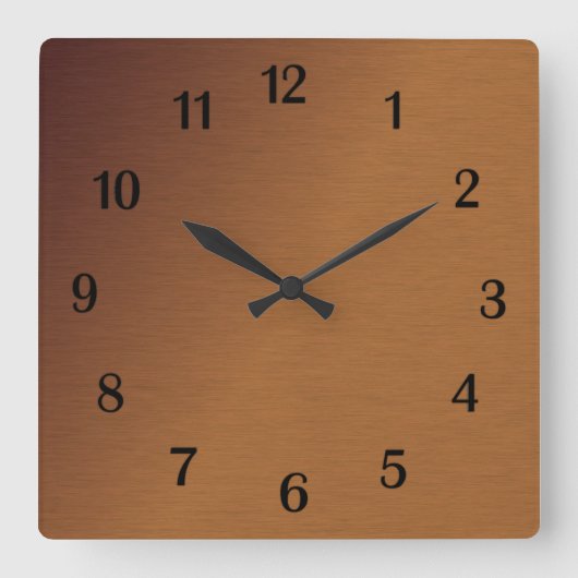 Horloge Carrée Brushed Copper Look 2 Black Numbers (Recto)