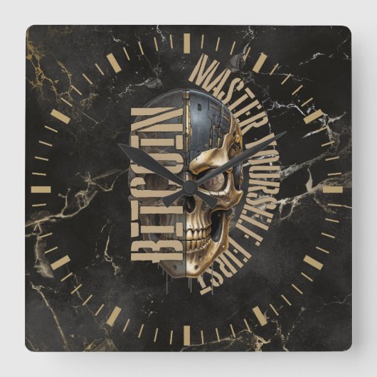 Horloge Carrée BTC motivation | Skull | Gold Marble (Recto)