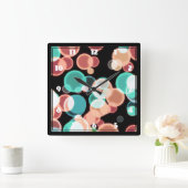 Horloge Carrée Bubbles multicolores sur un fond noir (Maison)