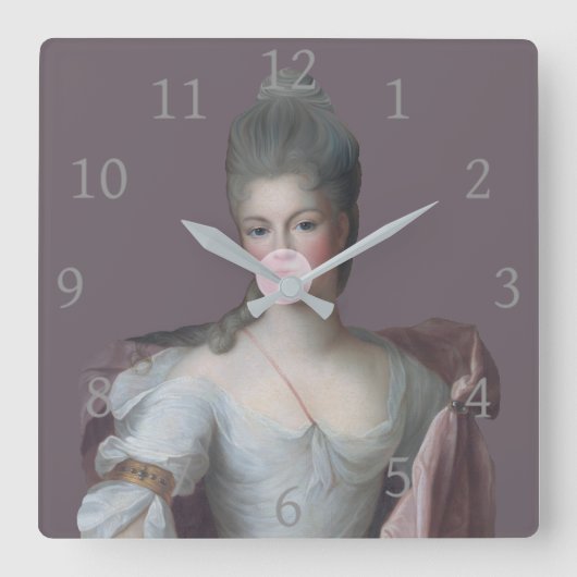 Horloge Carrée Buble chewing-gum Diva soufflant une bulle rose ch (Recto)