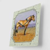 Horloge Carrée Buckskin Horse Mustang Stallion (Angle)