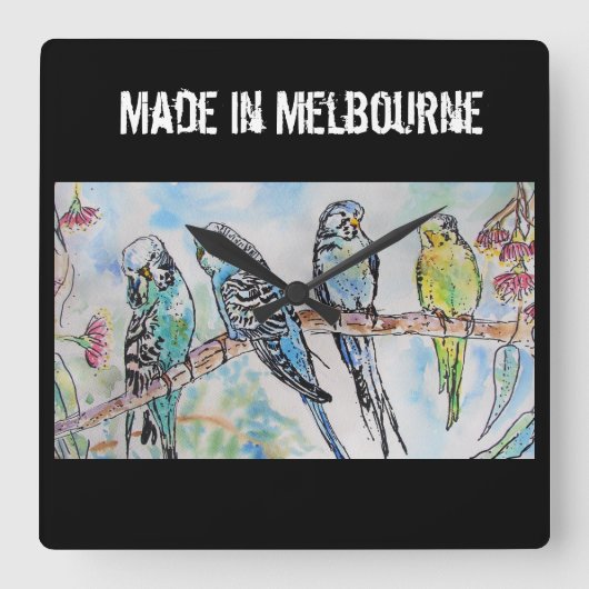 Horloge Carrée Budgie Budgerigar Bird Made In Melbourne Birds (Recto)