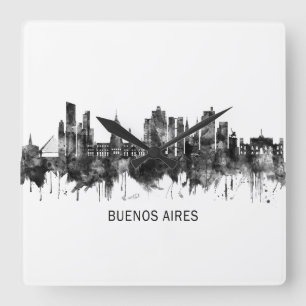 Horloge Carrée Buenos Aires Argentine Skyline BW