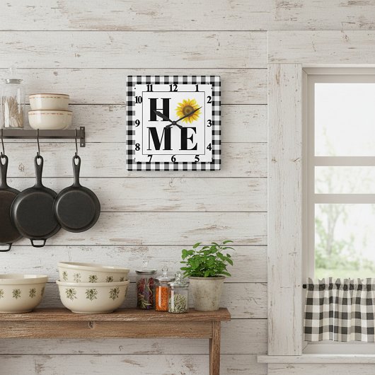 Horloge Carrée Buffalo check sunflower "Home"  