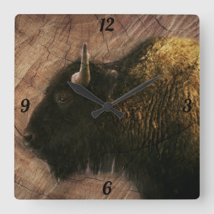 Horloge Carrée Buffalo de bison de bois