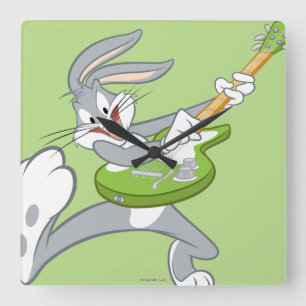 Horloge Carrée BUGS BUNNY™ Rocking sur guitare