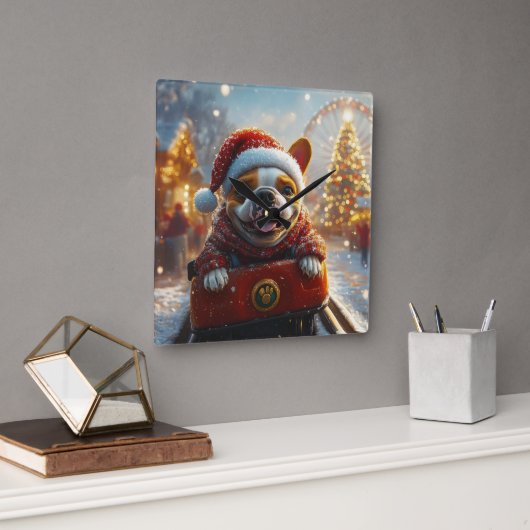 Horloge Carrée Bull Terrier Chien Noël (Bureau)