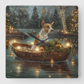 Horloge Carrée Bull Terrier Noël Festive Voyage (Recto)