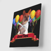 Horloge Carrée Bulldog français avec ballons (Angle)