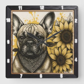 Horloge Carrée Bulldog Tournesol Graphique (Recto)