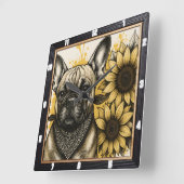 Horloge Carrée Bulldog Tournesol Graphique (Angle)