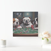 Horloge Carrée Bulldogs playing poker (Maison)