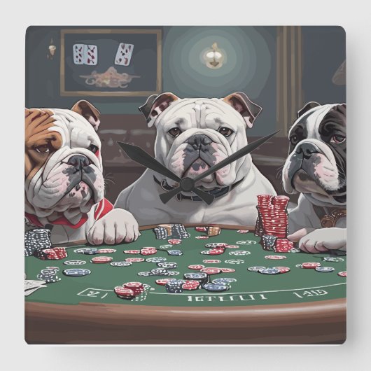 Horloge Carrée Bulldogs playing poker (Recto)