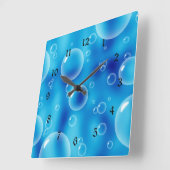 Horloge Carrée Bulles bleues (Angle)