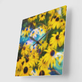 Horloge Carrée Bulles bleues sur les daises ! (Angle)