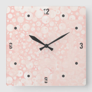 Horloge Carrée Bulles rose blanc