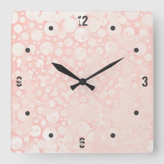 Horloge Carrée Bulles rose blanc (Recto)