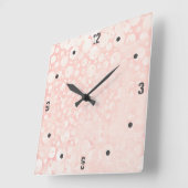 Horloge Carrée Bulles rose blanc (Angle)