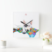 Horloge Carrée Bullterrier blanc sur la couverture en Patchwork - (Maison)