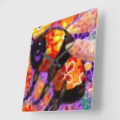 Horloge Carrée Bumble Whimsical Bee Floral Rouge Jaune violet (Angle)