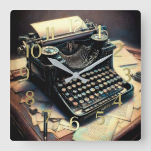 Horloge Carrée Bureau de la machine à écrire d'antiquités de dess