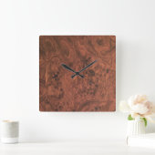 Horloge Carrée Burl Mahogany Wood Texture (Maison)
