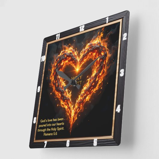 Horloge Carrée Burning Heart Holy Spirit Divine Romans 5:5 (Angle)