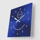 Horloge Carrée Business Logo Blue (Angle)