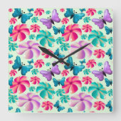 Horloge Carrée Butterfly and Flower Aesthetic pattern  (Recto)