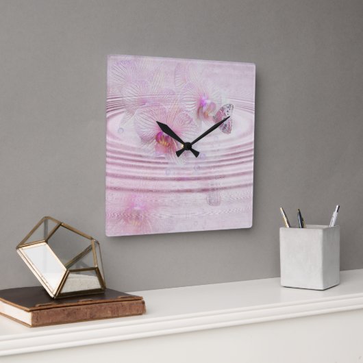 Horloge Carrée Butterfly on orchid (Bureau)