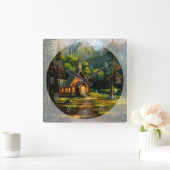 Horloge Carrée Cabine dans les bois (Maison)