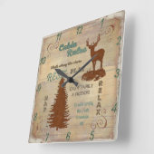 Horloge Carrée Cabine Rules Mountain ou Lake Lodge Home Decor (Angle)