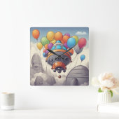 Horloge Carrée Cabines spatiales avec ballons (Maison)