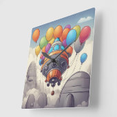 Horloge Carrée Cabines spatiales avec ballons (Angle)