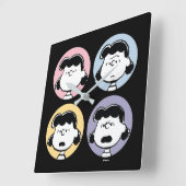 Horloge Carrée cacahuètes | Visages de Lucy (Angle)