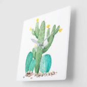 Horloge Carrée Cactus Cacti Succulent Southwest Desert Watercolor (Angle)