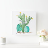 Horloge Carrée Cactus Cacti Succulent Southwest Desert Watercolor (Maison)