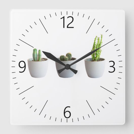 Horloge Carrée Cactus en pots (Recto)