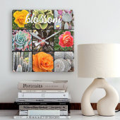 Horloge Carrée Cactus Rose Photo Collage Blossom Citation Script