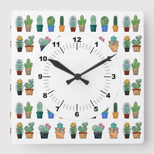 Horloge Carrée Cactus Vert nature Fleur Nature (Recto)