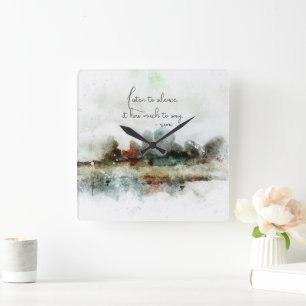 Horloge Carrée Cadeau citation abstraite aquarelle Rumi