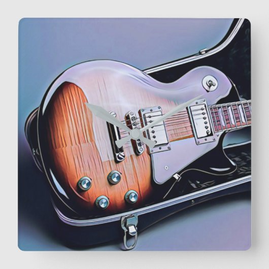Horloge Carrée cadeau d'anniversaire guitariste vintage (Recto)