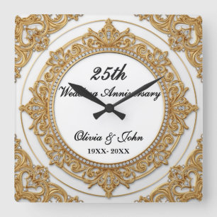 Horloge Carrée Cadeau de 25e anniversaire de mariage diamants et