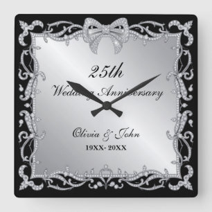 Horloge Carrée Cadeau de 25e anniversaire de mariage en diamants