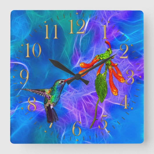 Horloge Carrée Cadeau de Birdlover de faune de colibris (Recto)