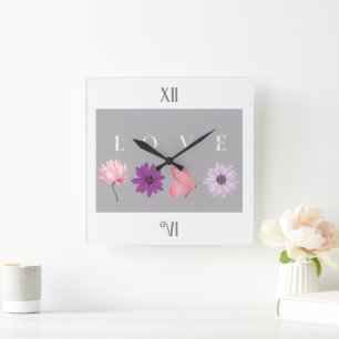 Horloge Carrée Cadeau de décoration intérieure botanique romantiq